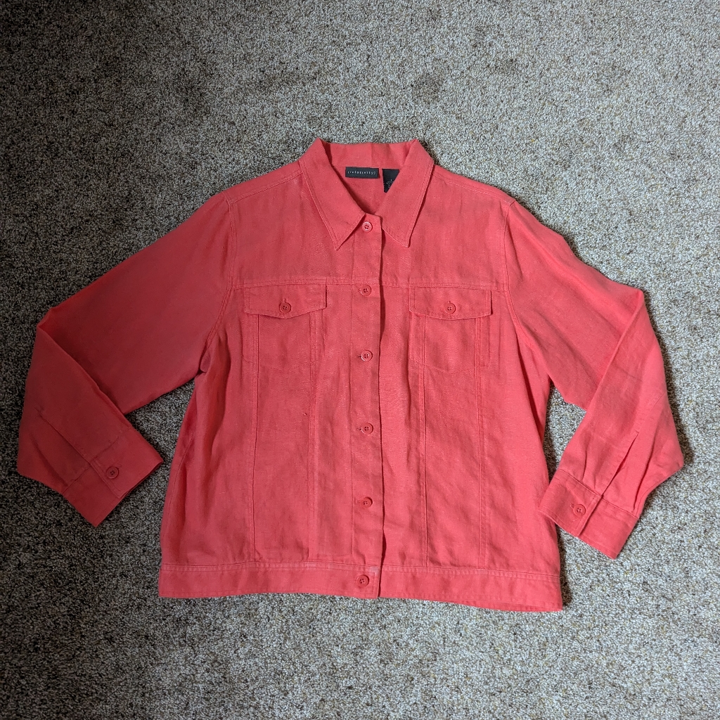 Relativity Women's Size Large Coral 100% Linen Button-Up Jacket Blazer